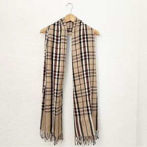 Frangi Beige Plaid 100% Wool Blanket Scarf